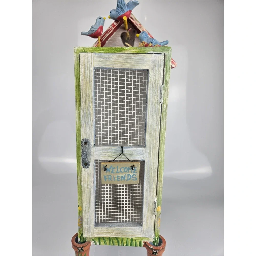 Cottage Birdhouse Tabletop‎ Cabinet Wire Mesh Welcome Friends